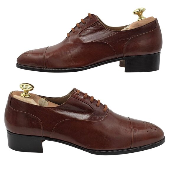 Vintage NEW R. Martegani Italy Mens 9D Brown Leather Oxfords Dress Shoes Italian main image 9